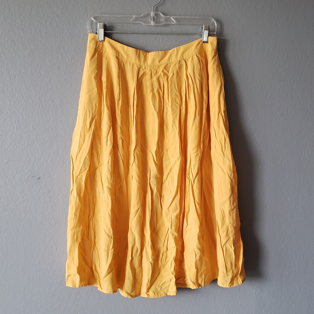 Forever 21 Yellow Pleated Midi Skirt